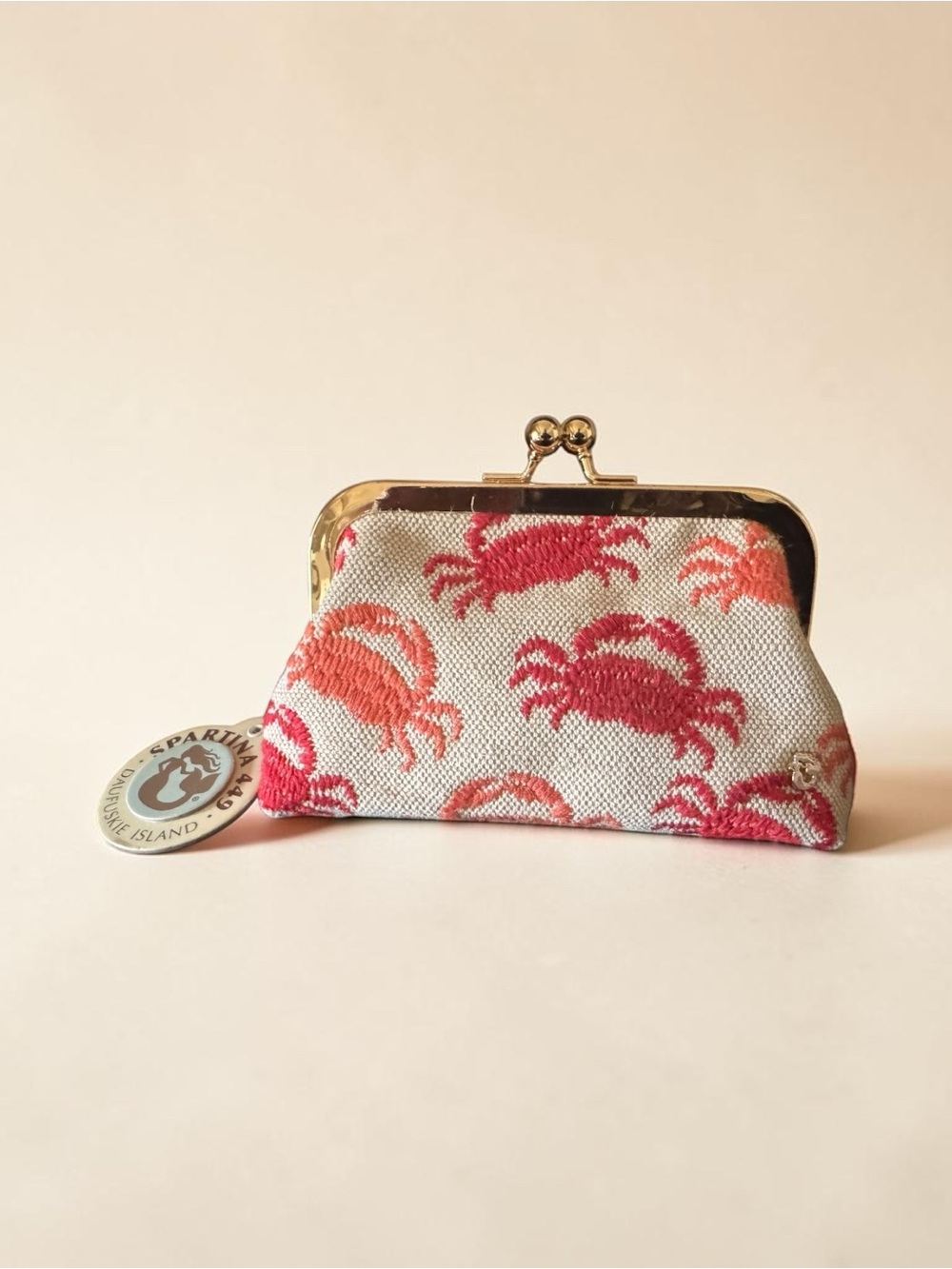 Spartina 449 Crab Print Kiss-Lock Coin Purse - Pink/Coral NWT
